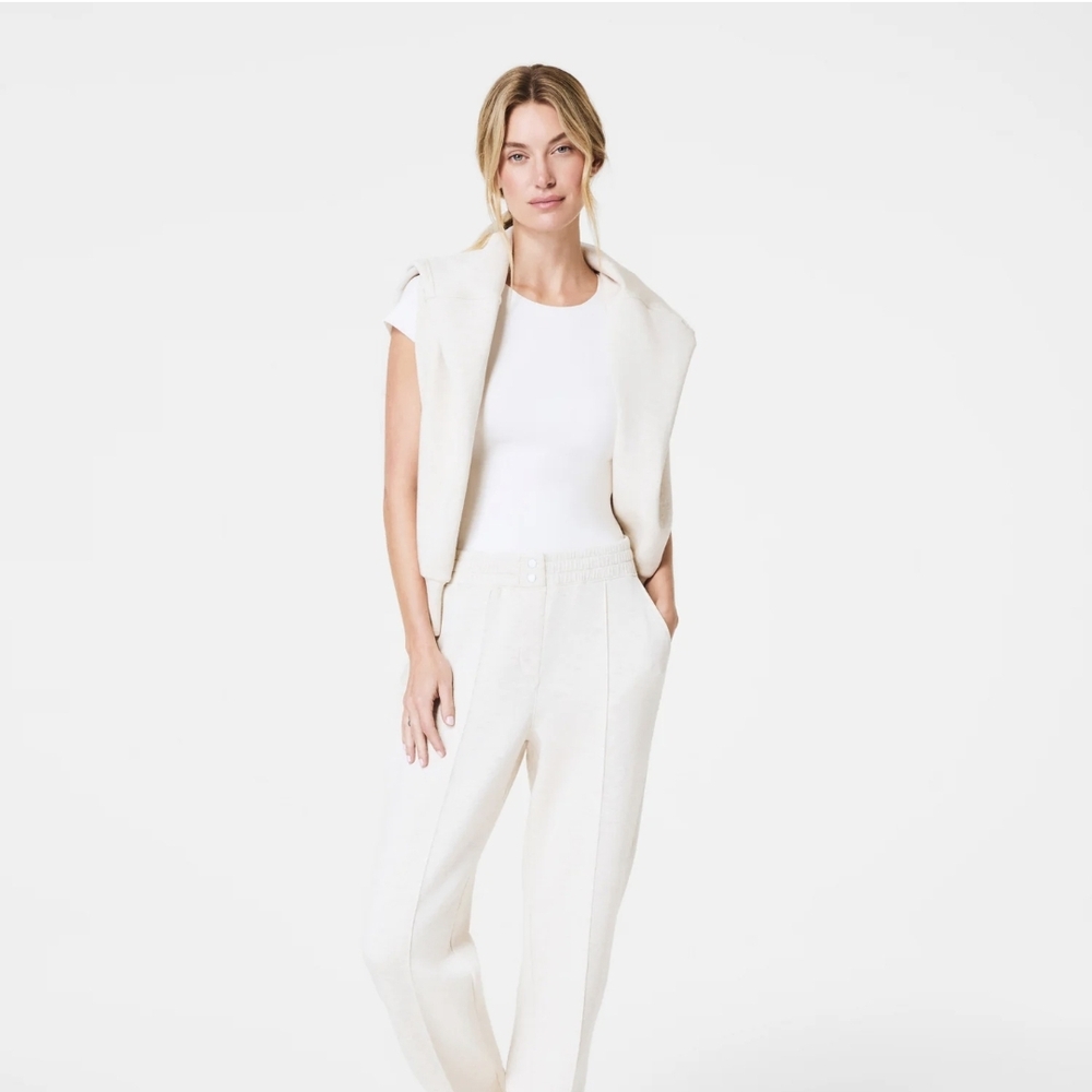SPANX White Wide-Leg Trousers with V-Neck